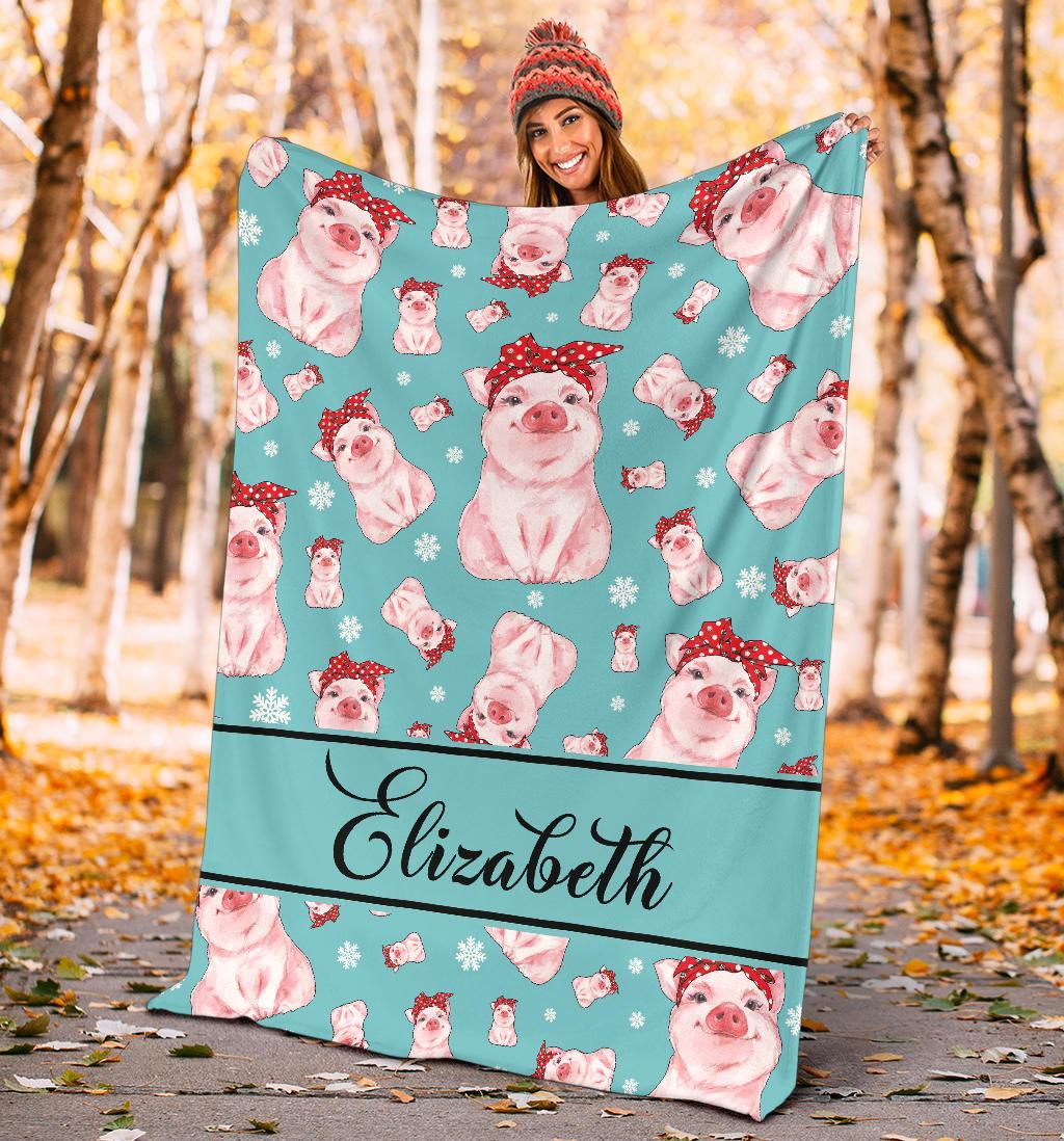 litzzy Personalized Pigs Fleece Blanket - Tlnb1811201 Quilt Blanket TEAL 50 X 60 
