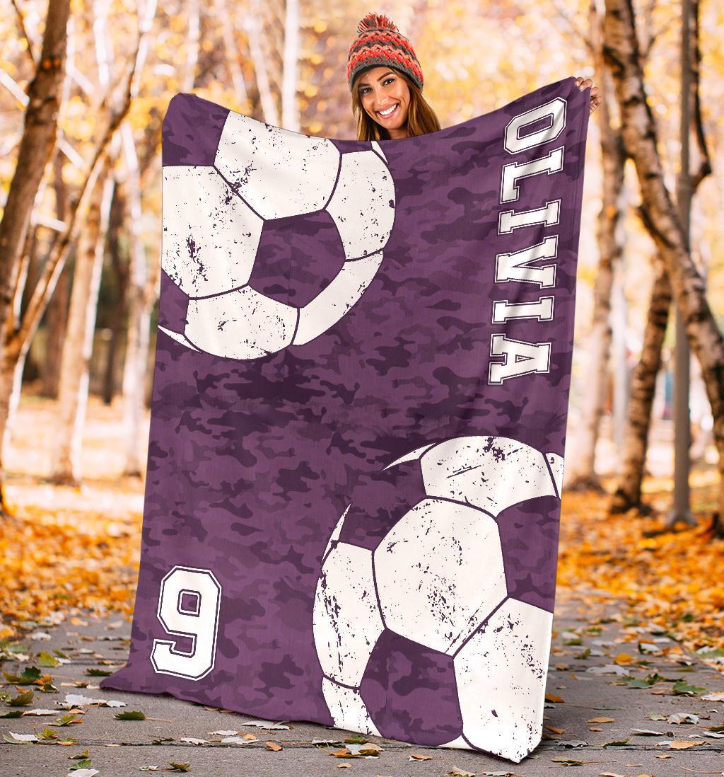 litzzy Personalized Soccer Camouflage Collection Fleece Blanket - Tlnh0911202 Quilt Blanket PURPLE 60 x 80 