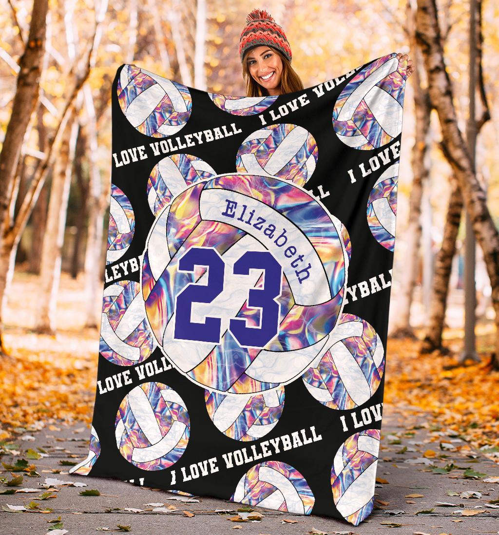 litzzy Personalized I Love Volleyball Colorful Fleece Blanket - Ty0911202 Quilt Blanket   