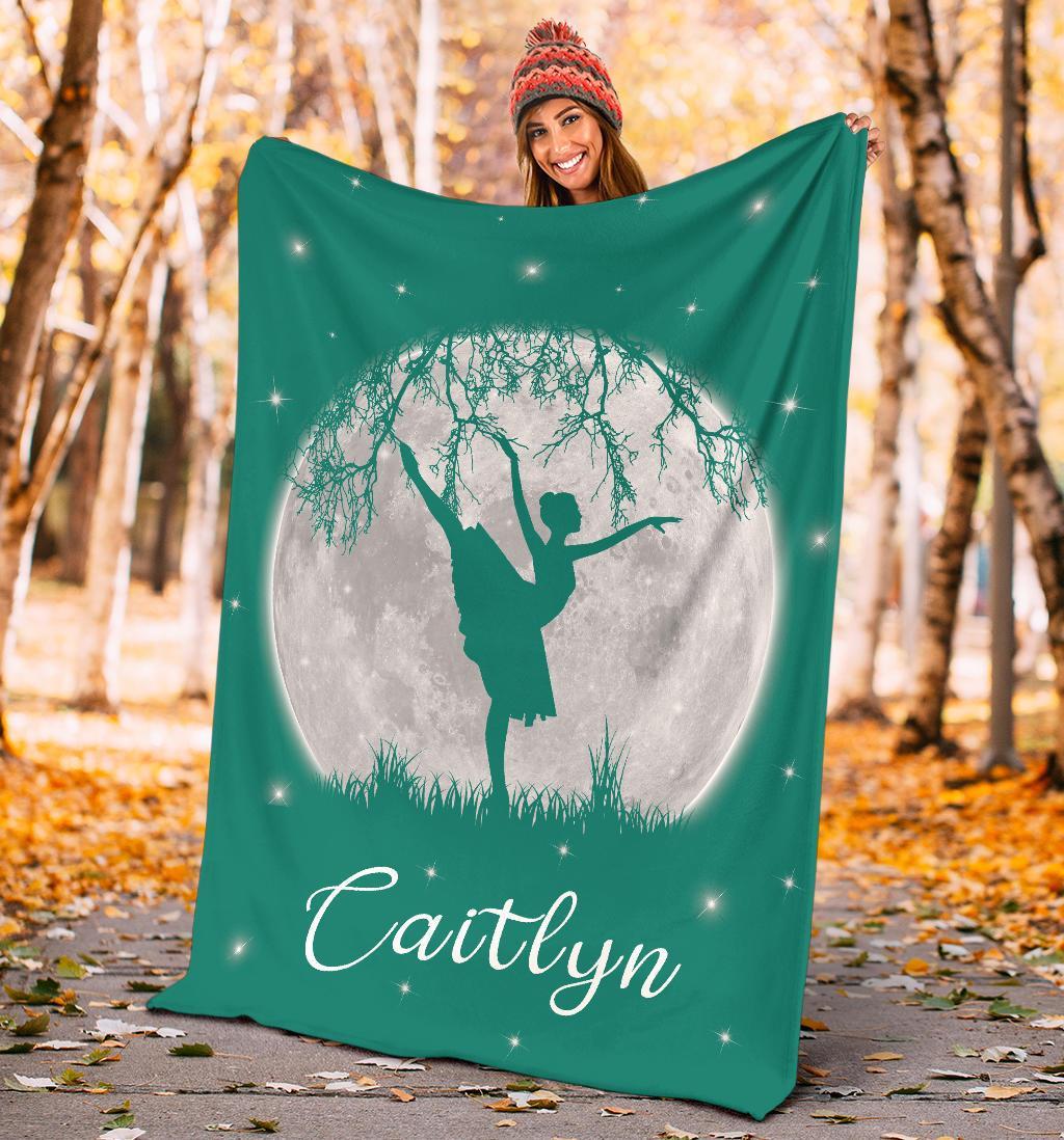litzzy Personalized Dancing Moon Fleece Blanket - Laci2711203 Quilt Blanket TEAL 50 X 60 