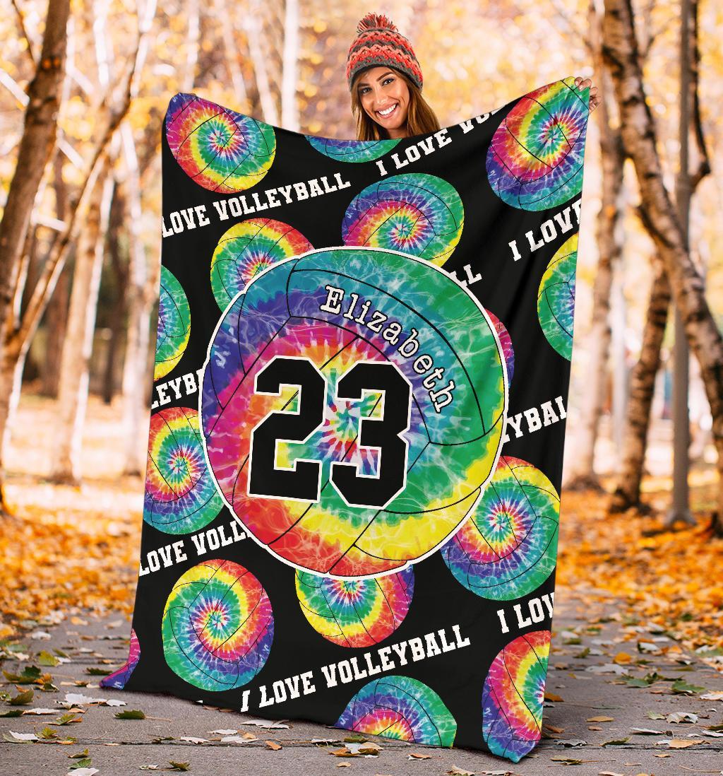 litzzy Personalized I Love Volleyball Tie Dye Fleece Blanket - Ty0911201 Quilt Blanket   