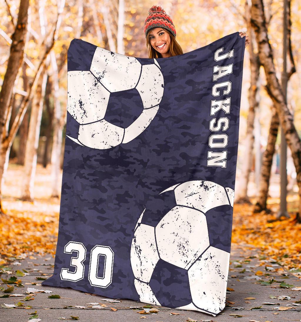 litzzy Personalized Soccer Camouflage Collection Fleece Blanket - Tlnh0911202 Quilt Blanket NAVY 50 x 60 