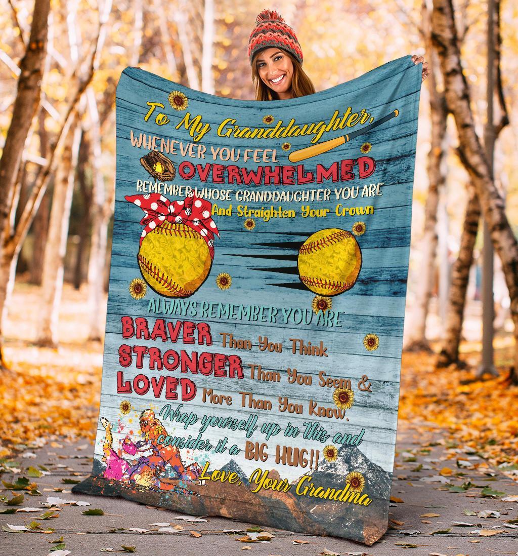 litzzy Softball - To My Granddaughter Consider It A Big Hug Fleece Blanket Nh040820Oh Quilt Blanket   