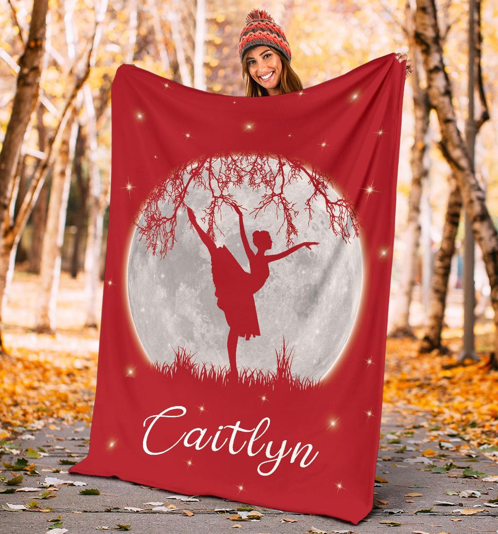litzzy Personalized Dancing Moon Fleece Blanket - Laci2711203 Quilt Blanket RED 50 X 60 