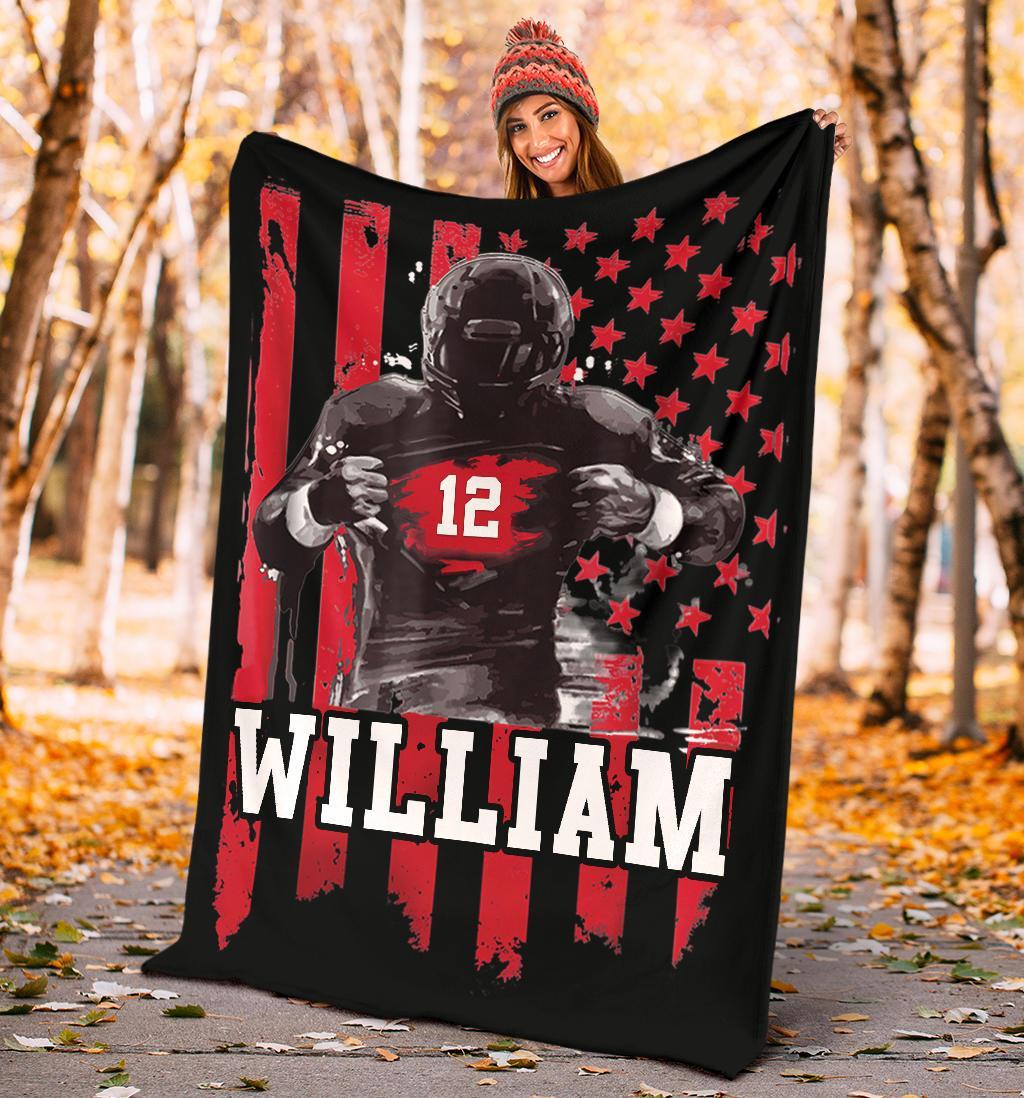litzzy Personalized Football Player Red Black Flag - Tlnb0911205 Quilt Blanket   