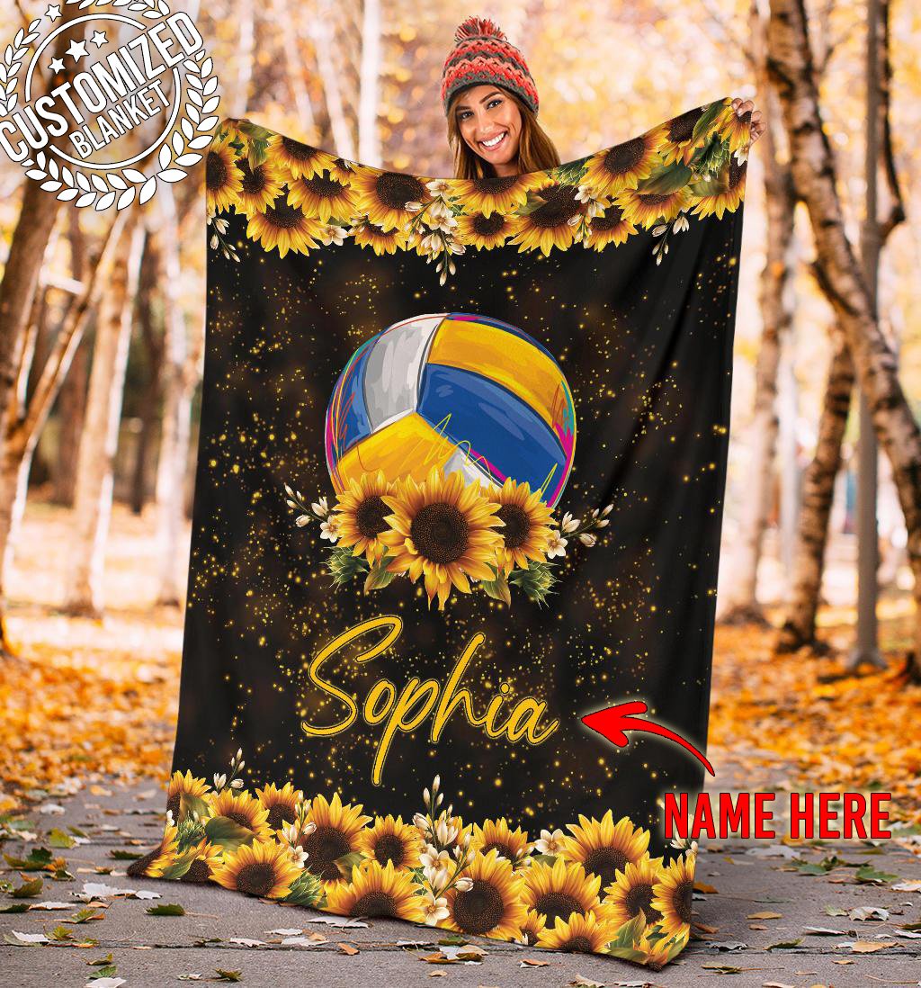 litzzy Personalized Volleyball Sunflower Fleece Blanket - Tlnh2111201 Quilt Blanket 60x80  