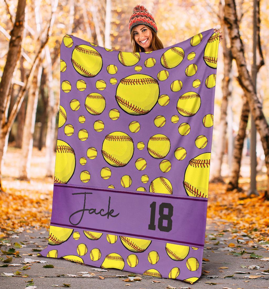 litzzy Personalized Softball Balls Fleece Blanket - Tltm1411201 Quilt Blanket   