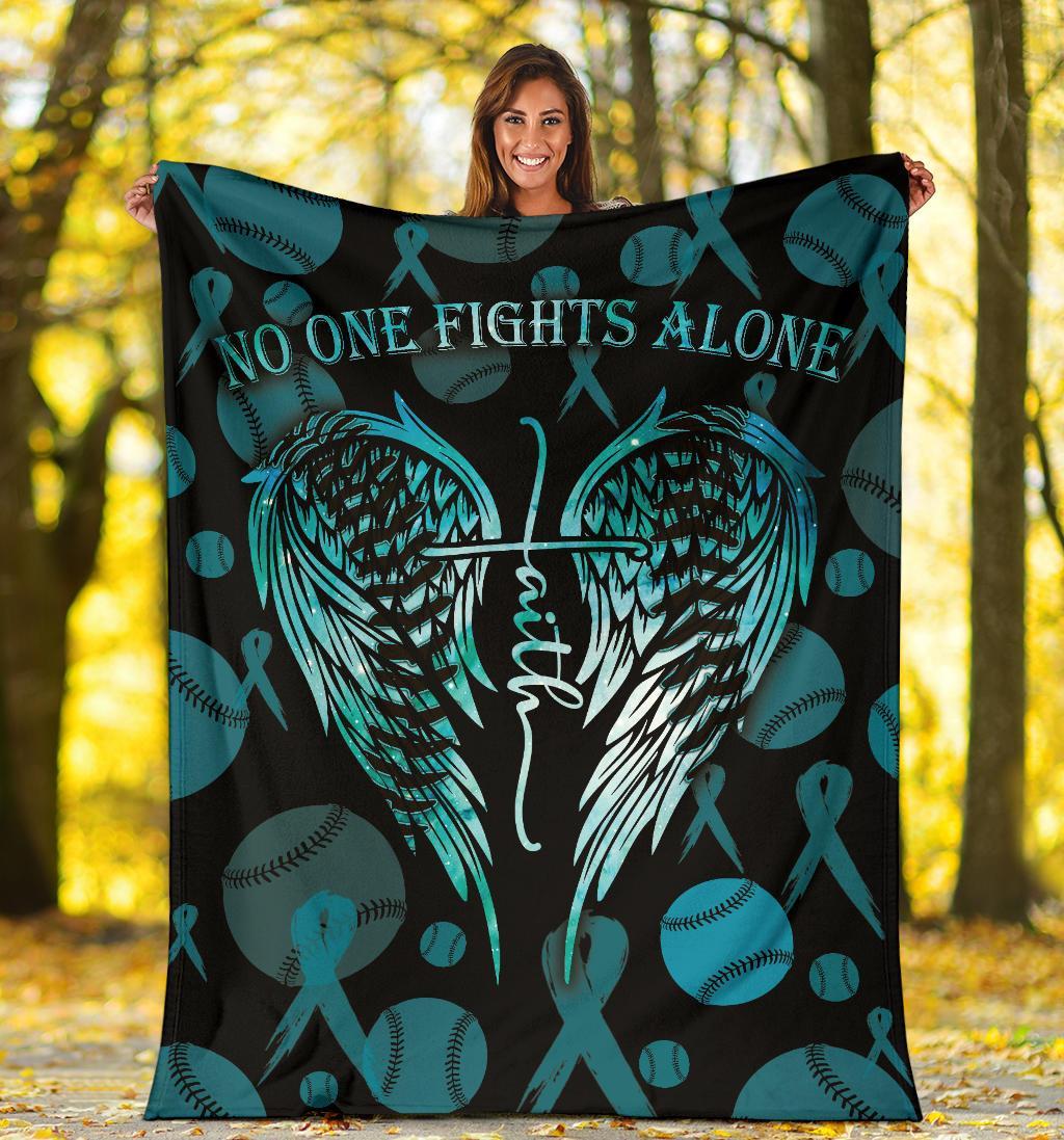 litzzy No One Fights Alone Ball Fleece Blanket - Lath3011203 Quilt Blanket OVARIAN CANCER AWARENESS 50 X 60 