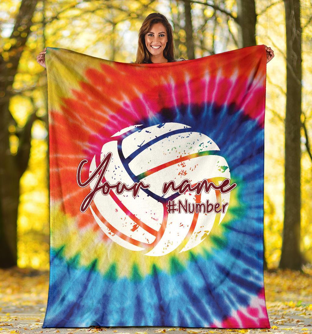 litzzy Personalized Volleyball Tie Dye Fleece Blanket - Tlno0212201 Quilt Blanket   
