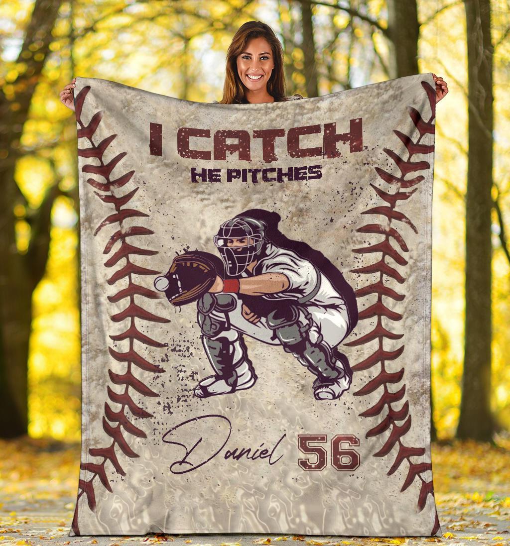 litzzy Personalized Pitcher Catcher Baseball Fleece Blanket - Lath1611203 Quilt Blanket 50x60 CATCHER 