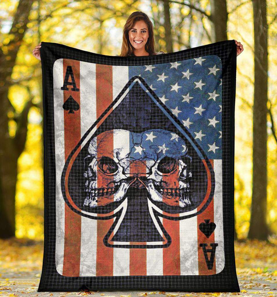 litzzy Aces Up Skull Fleece Blanket Fleece Blanket   