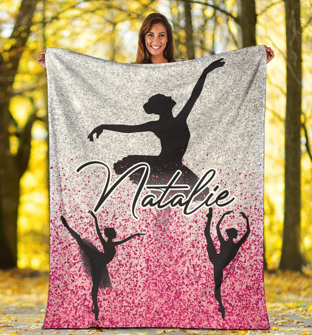 litzzy Personalized Ballet Half Glitter Collection Fleece Blanket - Tlno1211202 Quilt Blanket PINK 60 X 80 