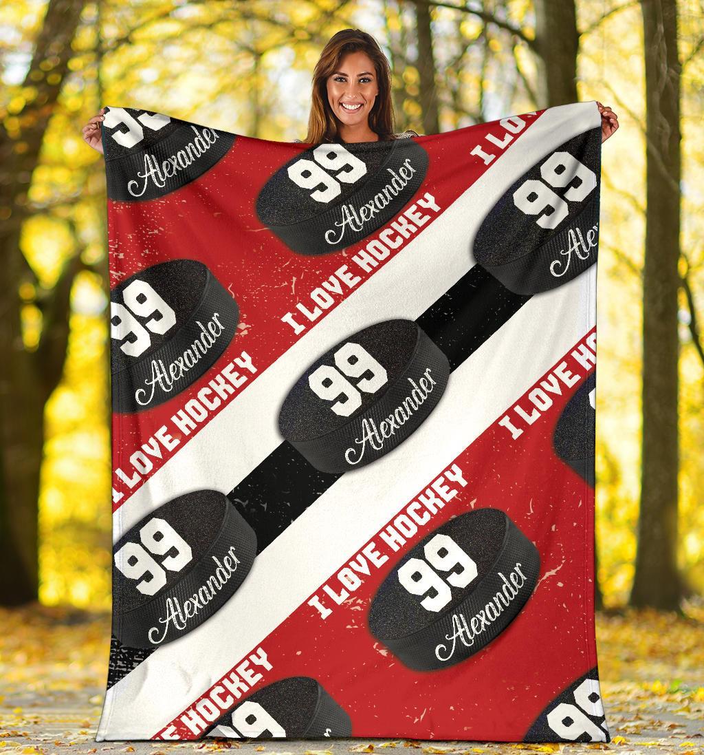 litzzy Personalized I Love Hockey Fleece Blanket - Latg1911202 Quilt Blanket RED WHITE BLACK 60 X 80 