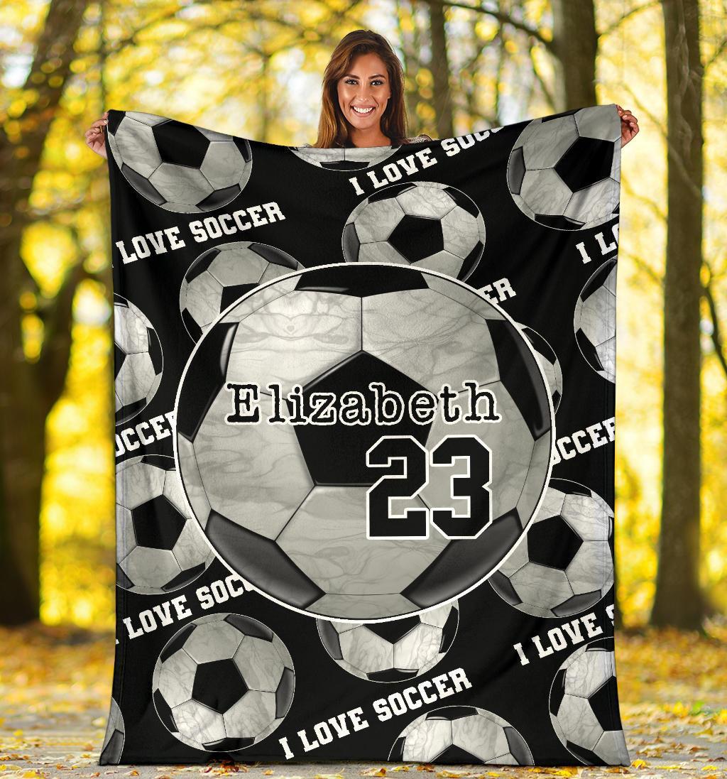 litzzy Personalized I Love Soccer Fleece Blanket - Ty0911206Ki Quilt Blanket   