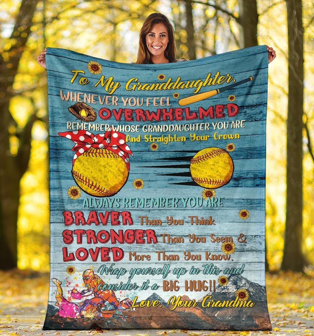 litzzy Softball - To My Granddaughter Consider It A Big Hug Fleece Blanket Nh040820Oh Quilt Blanket   