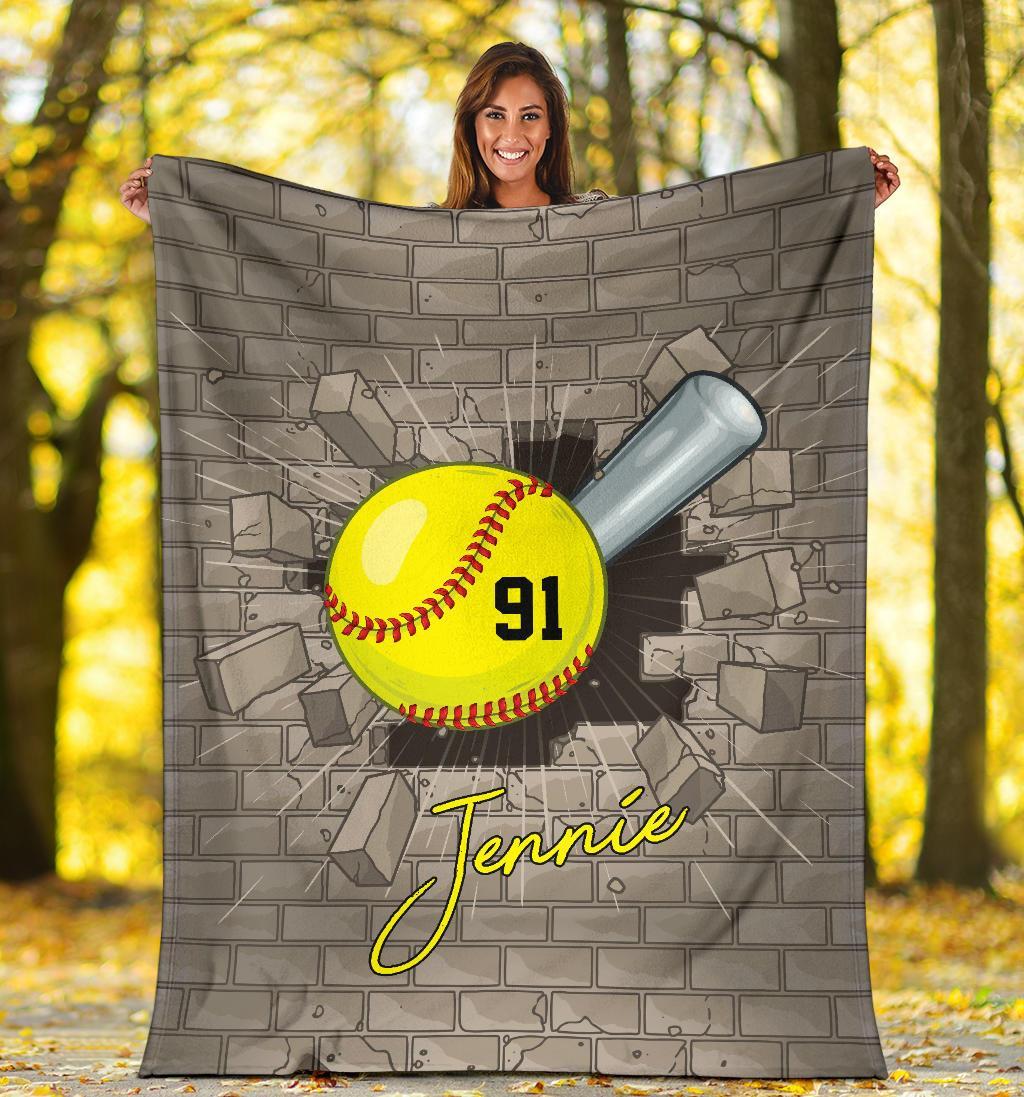 litzzy Personalized Softball Crack Wall Fleece Blanket - Lath0211204 Quilt Blanket   