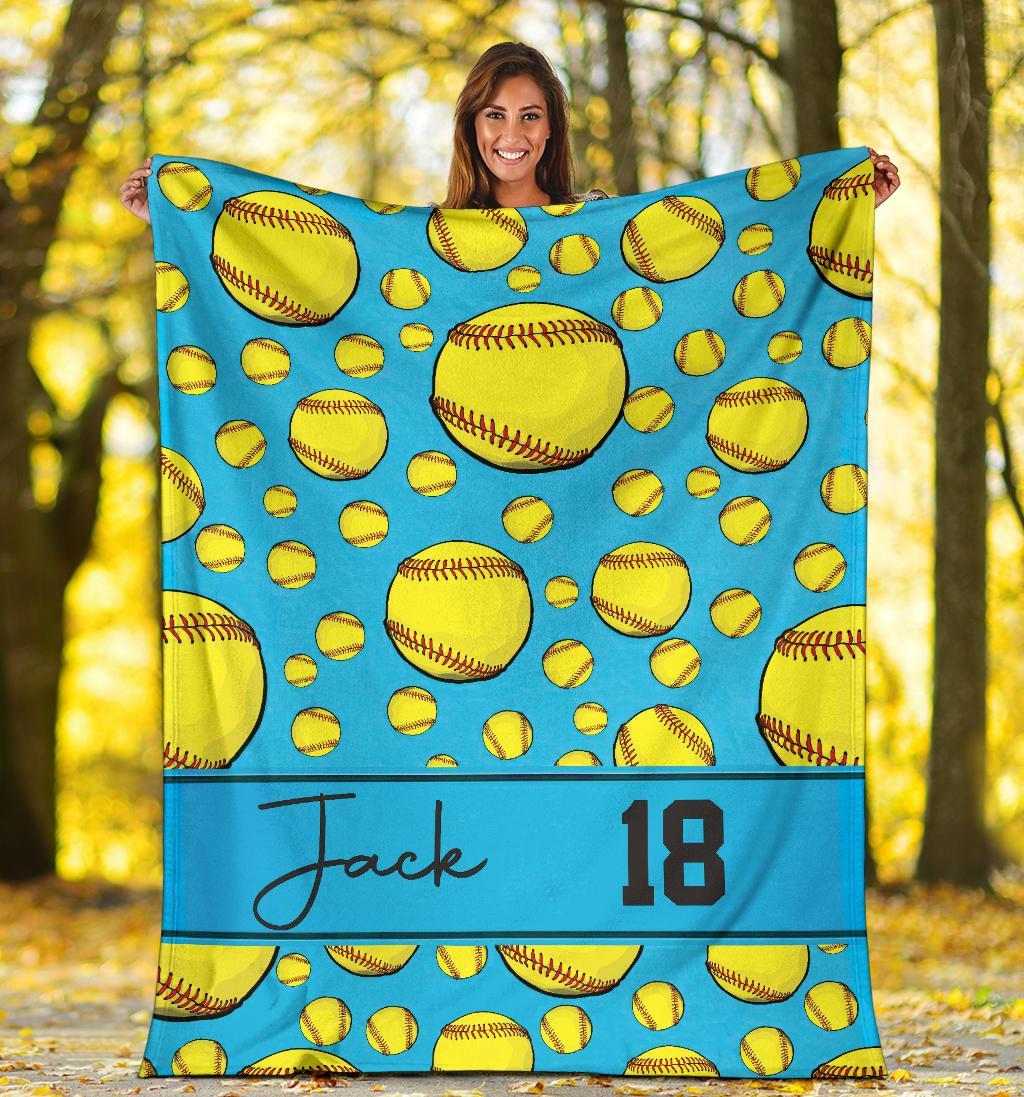 litzzy Personalized Softball Balls Fleece Blanket - Tltm1411201 Quilt Blanket   