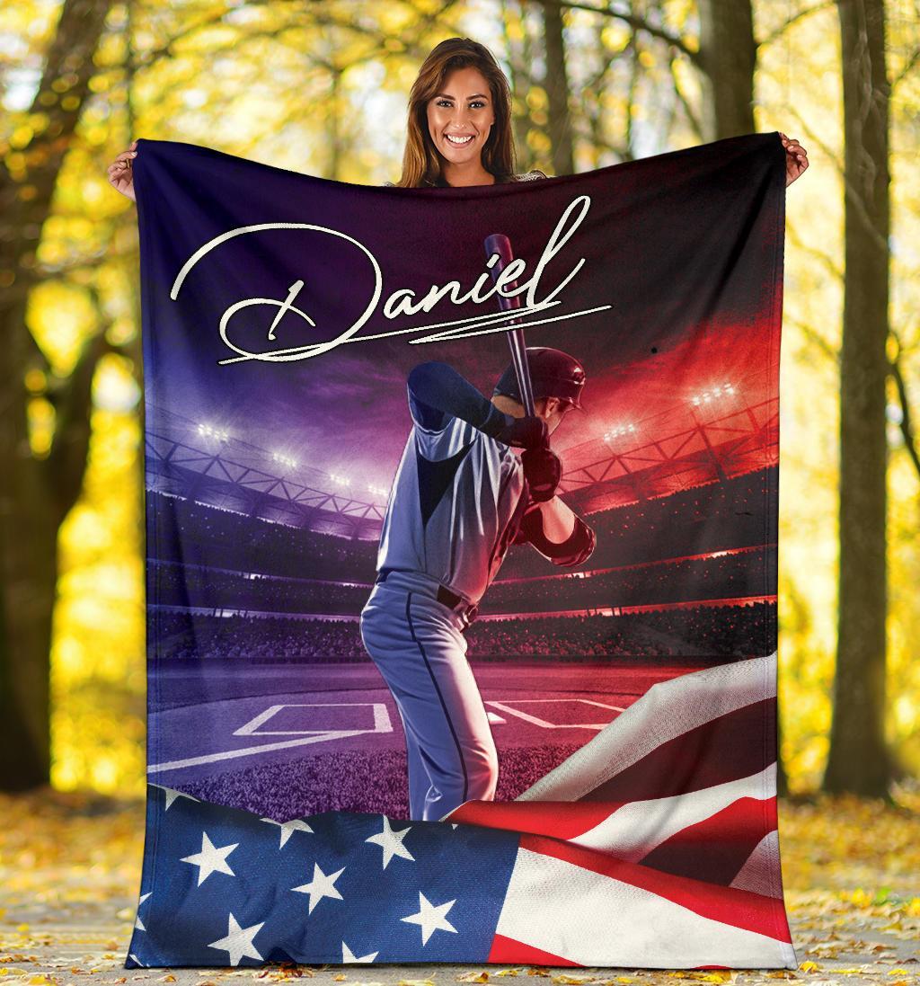 litzzy Personalized Baseball Field Flag Fleece Blanket - Tlnh3011202 Quilt Blanket   