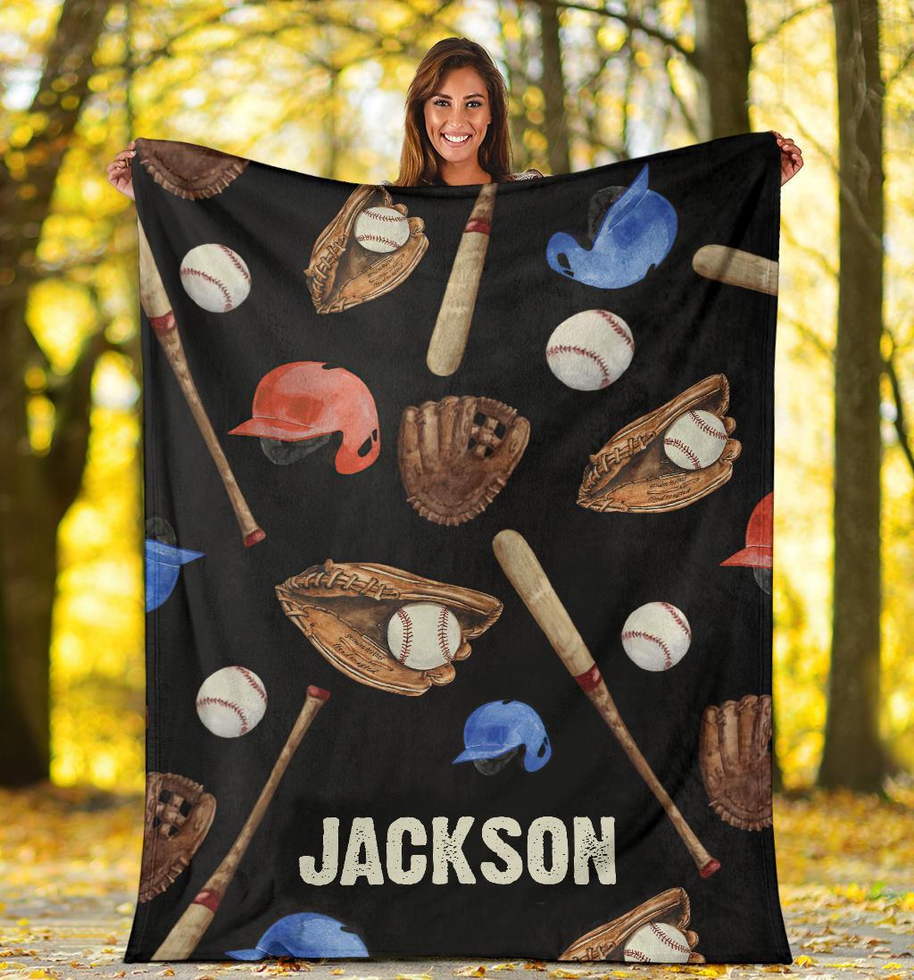 litzzy Personalized Baseball Watercolor Pattern Fleece Blanket - Nh1411201 Quilt Blanket   