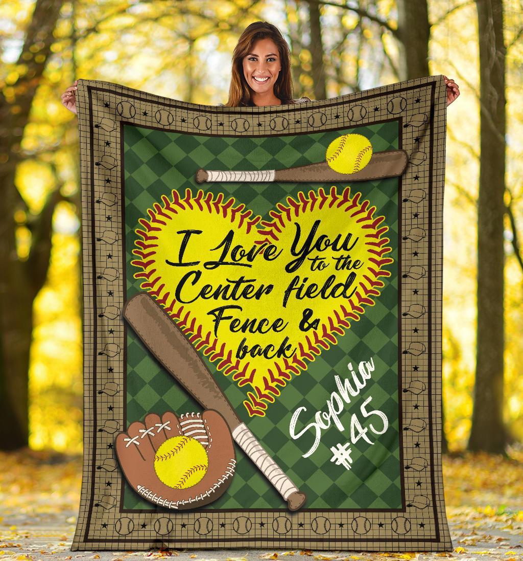 litzzy Personalized Sb I Love You To The Centerfield And Back Fleece Blanket - Tlno1411201Ki Quilt Blanket   