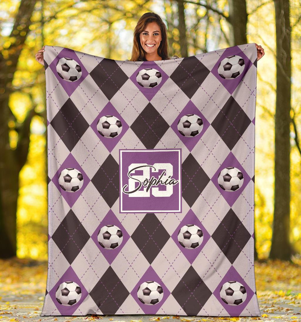 litzzy Personalized Soccer Argyle Pattern Fleece Blanket - Tlno2311201 Quilt Blanket   