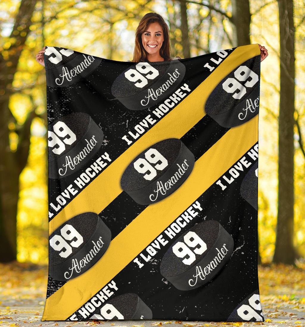 litzzy Personalized I Love Hockey Fleece Blanket - Latg1911202 Quilt Blanket   