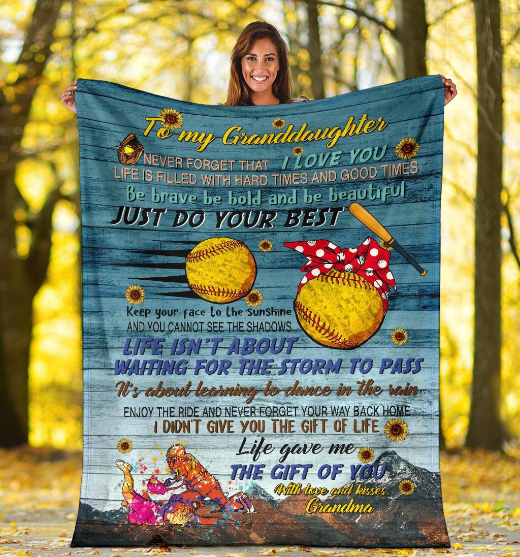 litzzy Softball - To My Granddaughter Fleece Blanket - Nh050820Ki Quilt Blanket   