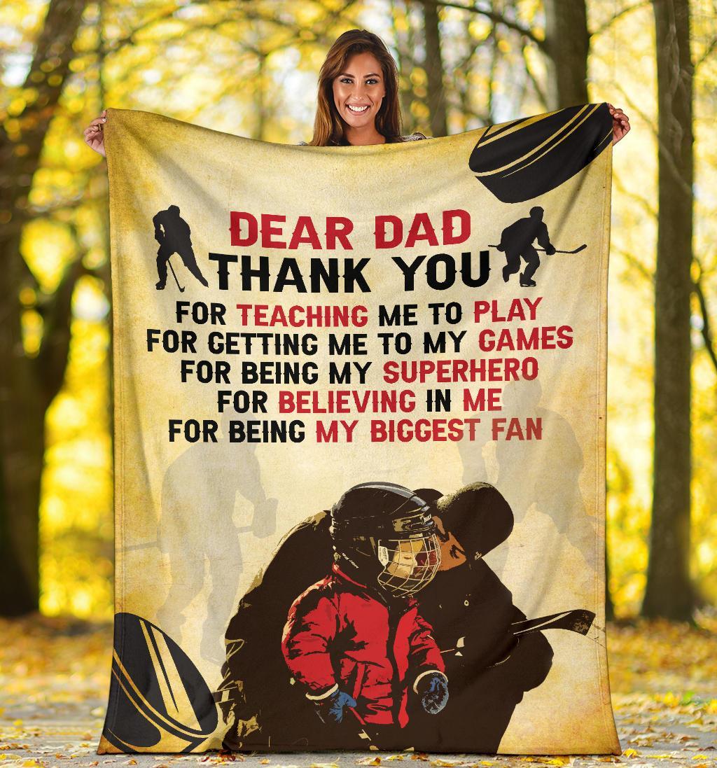 litzzy Personalized Dear Dad Hockey Fleece Blanket - Lath2611201 Quilt Blanket   