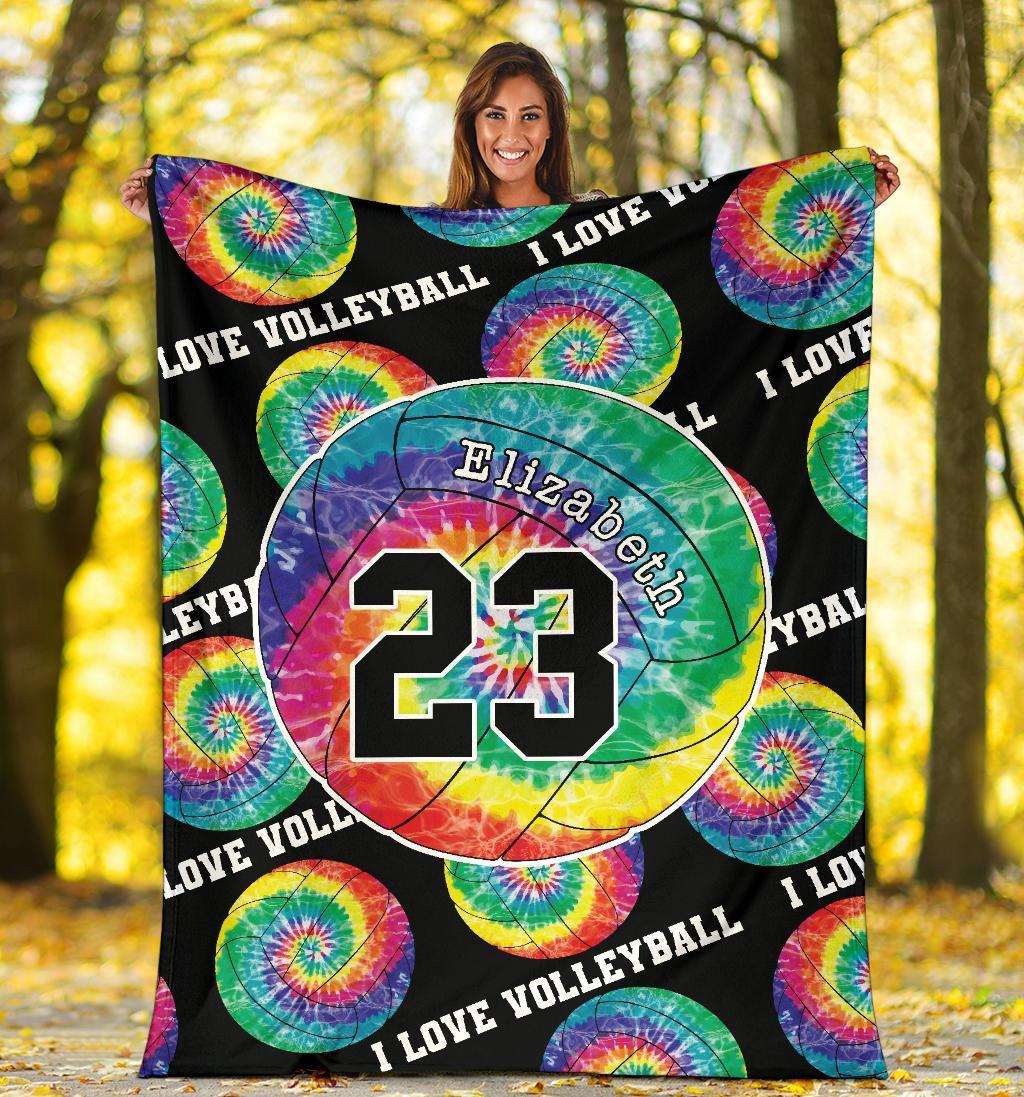 litzzy Personalized I Love Volleyball Tie Dye Fleece Blanket - Ty0911201 Quilt Blanket   