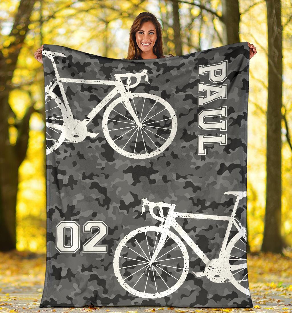 litzzy Personalized Cycling Camo Fleece Blanket - Lath1911203 Quilt Blanket   