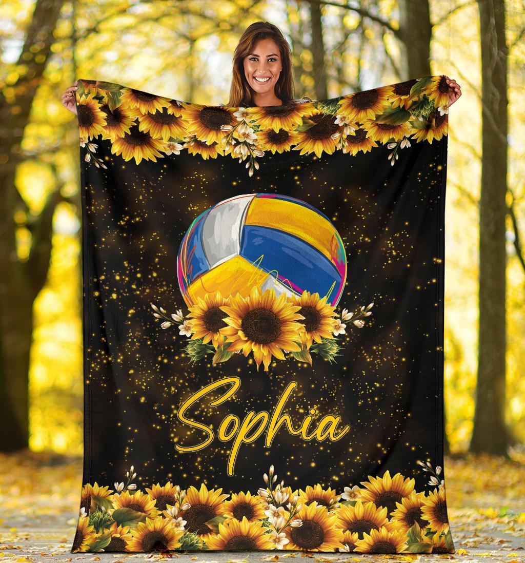 litzzy Personalized Volleyball Sunflower Fleece Blanket - Tlnh2111201 Quilt Blanket   