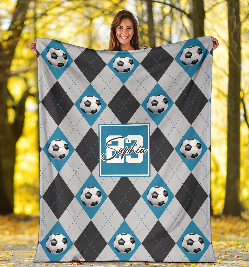litzzy Personalized Soccer Argyle Pattern Fleece Blanket - Tlno2311201 Quilt Blanket   