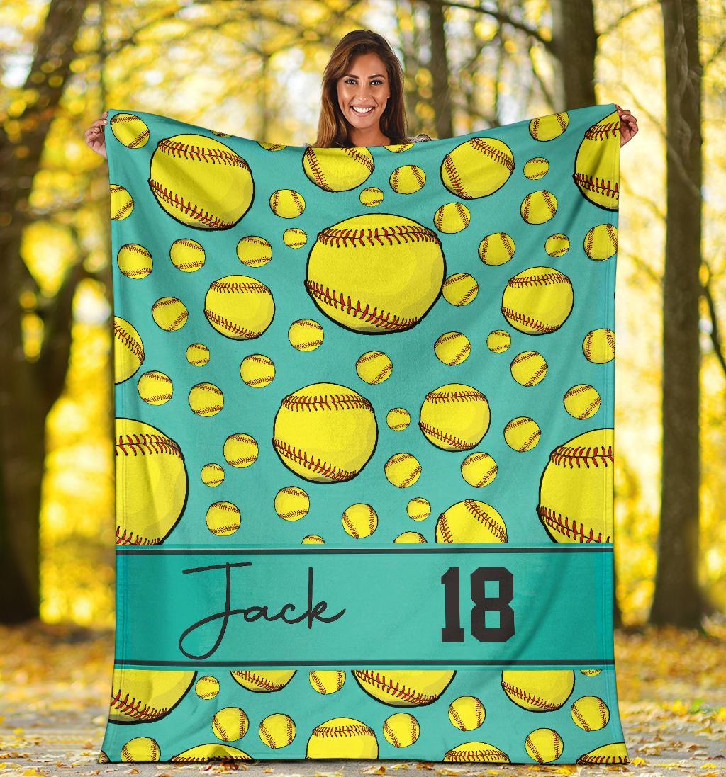 litzzy Personalized Softball Balls Fleece Blanket - Tltm1411201 Quilt Blanket   
