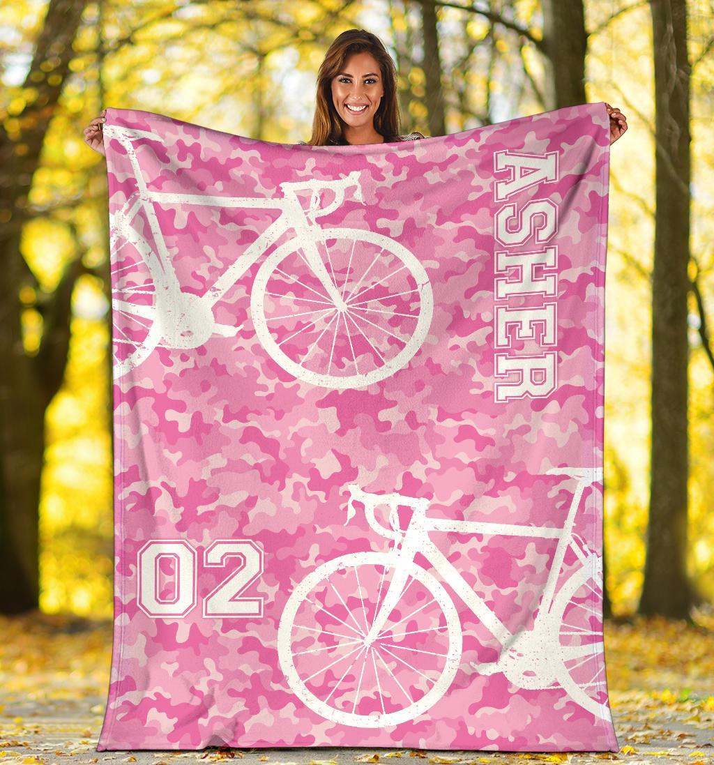litzzy Personalized Cycling Camo Fleece Blanket - Lath1911203 Quilt Blanket   