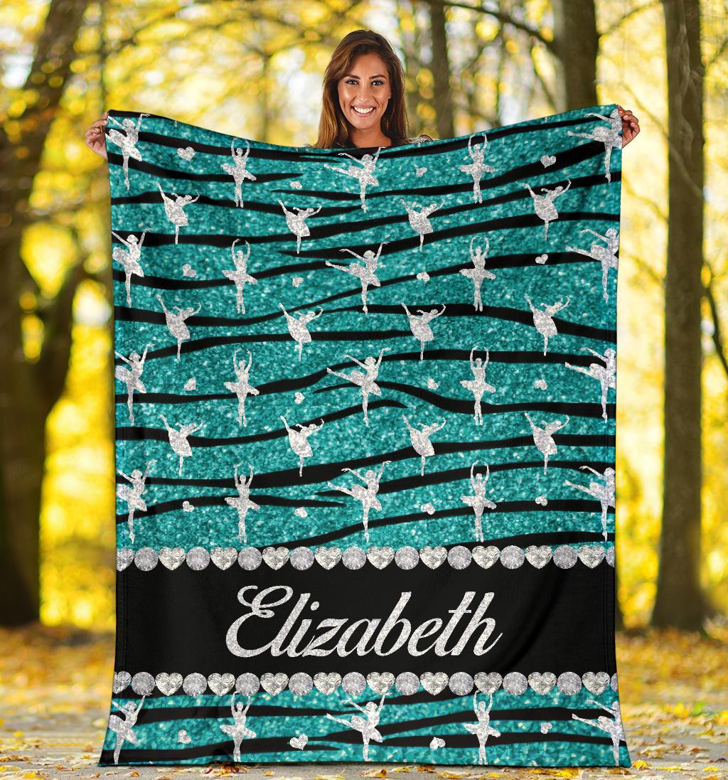 litzzy Personalized Ballet Glitter Zebra Fleece Blanket - Tlty1711202 Quilt Blanket   