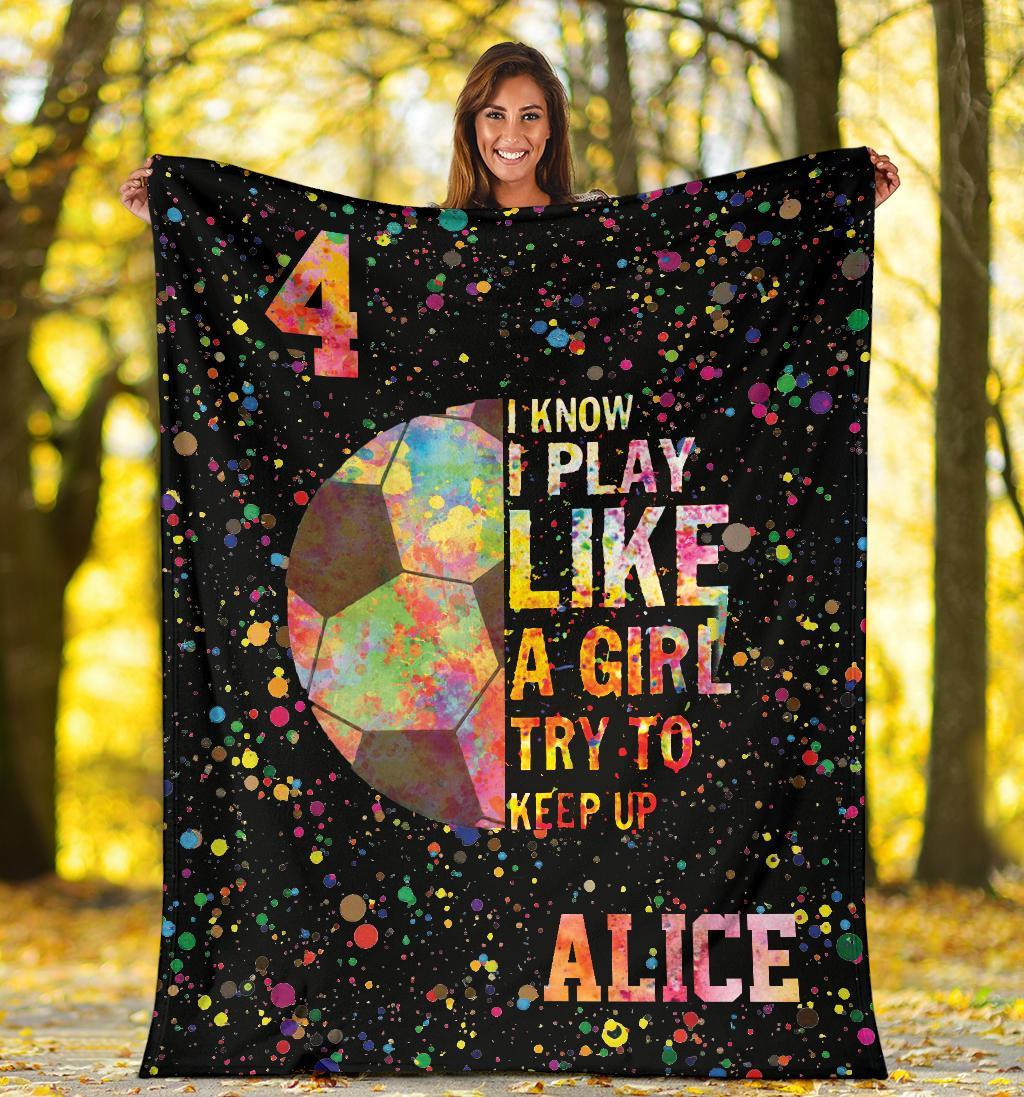 litzzy Personalized Play Like A Girl Soccer Fleece Blanket - Tltm2411201 Quilt Blanket   