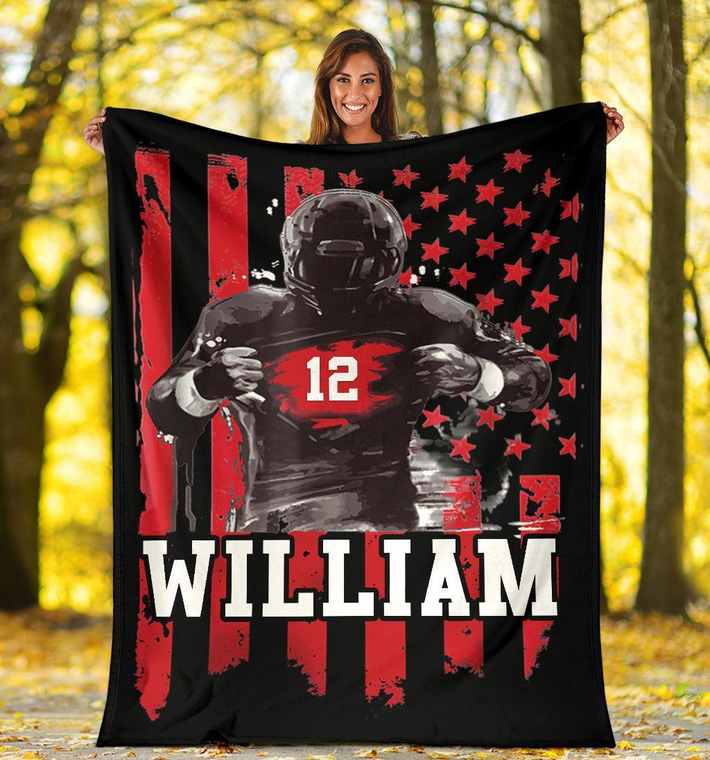 litzzy Personalized Football Player Red Black Flag - Tlnb0911205 Quilt Blanket   