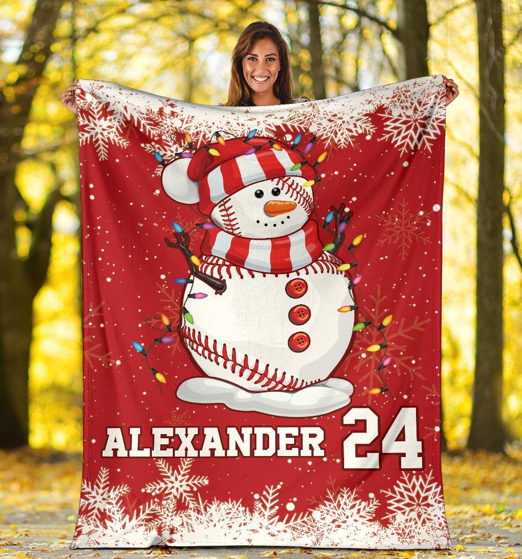 litzzy Personalized Snowman Baseball Fleece Blanket - Tlty1811201 Quilt Blanket   