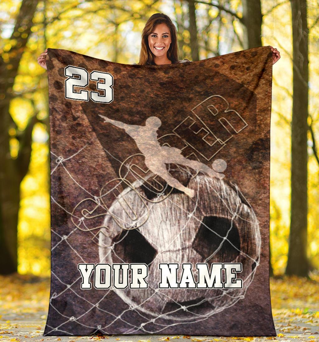 litzzy Personalized Soccer Player Kicking Ball Fleece Blanket - Tlnb03112201 Quilt Blanket   