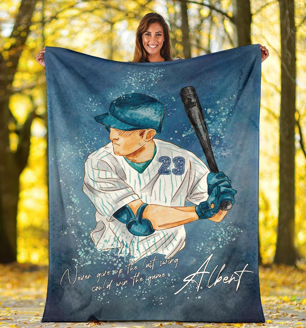 litzzy Personalized Baseball Player Fleece Blanket - Lath1011203Ki Quilt Blanket   