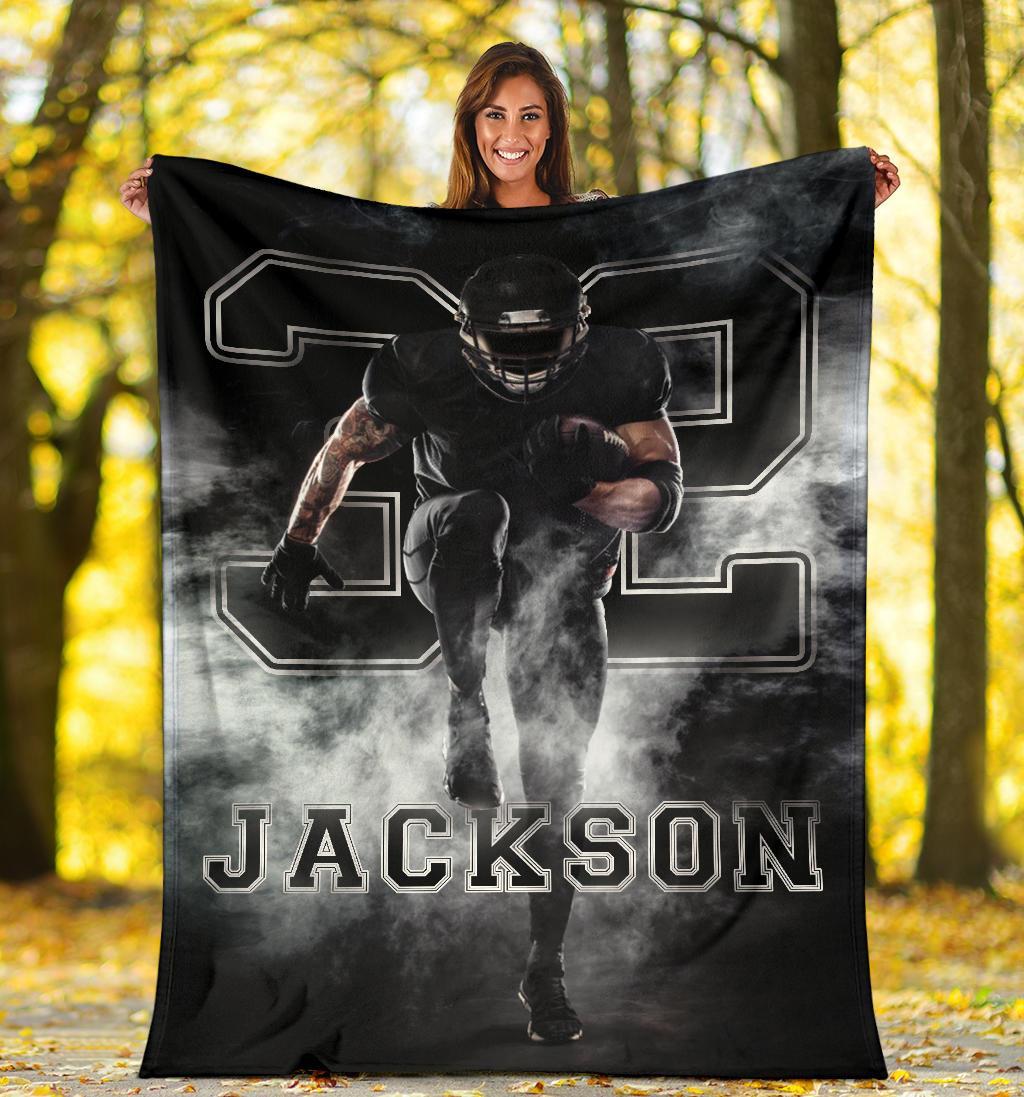 litzzy Personalized Football Player Smoke Fleece Blanket - Tlno1911201 Quilt Blanket   
