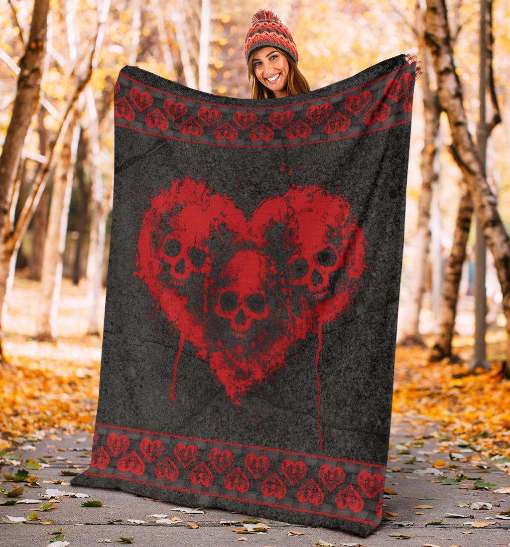 litzzy Tri-Heart Skull Fleece Blanket Fleece Blanket   