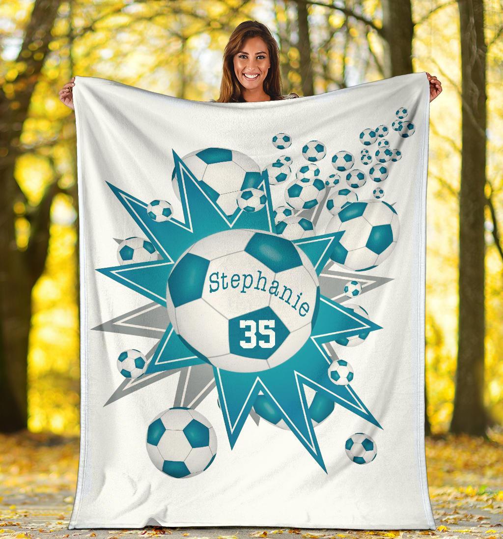 litzzy Personalized Soccer Blowout Fleece Blanket - Tltm2411202 Quilt Blanket TEAL 50 X 60 