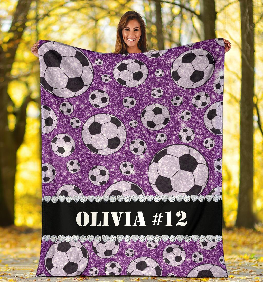 litzzy Personalized Soccer Glitter Fleece Blanket - Tlnh1311203 Quilt Blanket PURPLE 50 X 60 