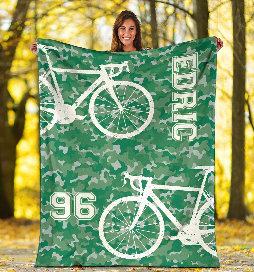 litzzy Personalized Cycling Camo Fleece Blanket - Lath1911203 Quilt Blanket   