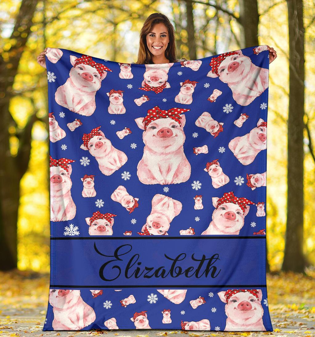 litzzy Personalized Pigs Fleece Blanket - Tlnb1811201 Quilt Blanket BLUE 50 X 60 