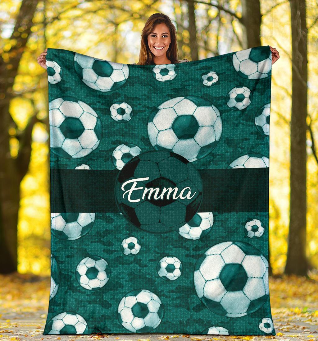 litzzy Personalized Soccer Pattern Texture Fleece Blanket - Nh1411202 Quilt Blanket TEAL 50 X 60 