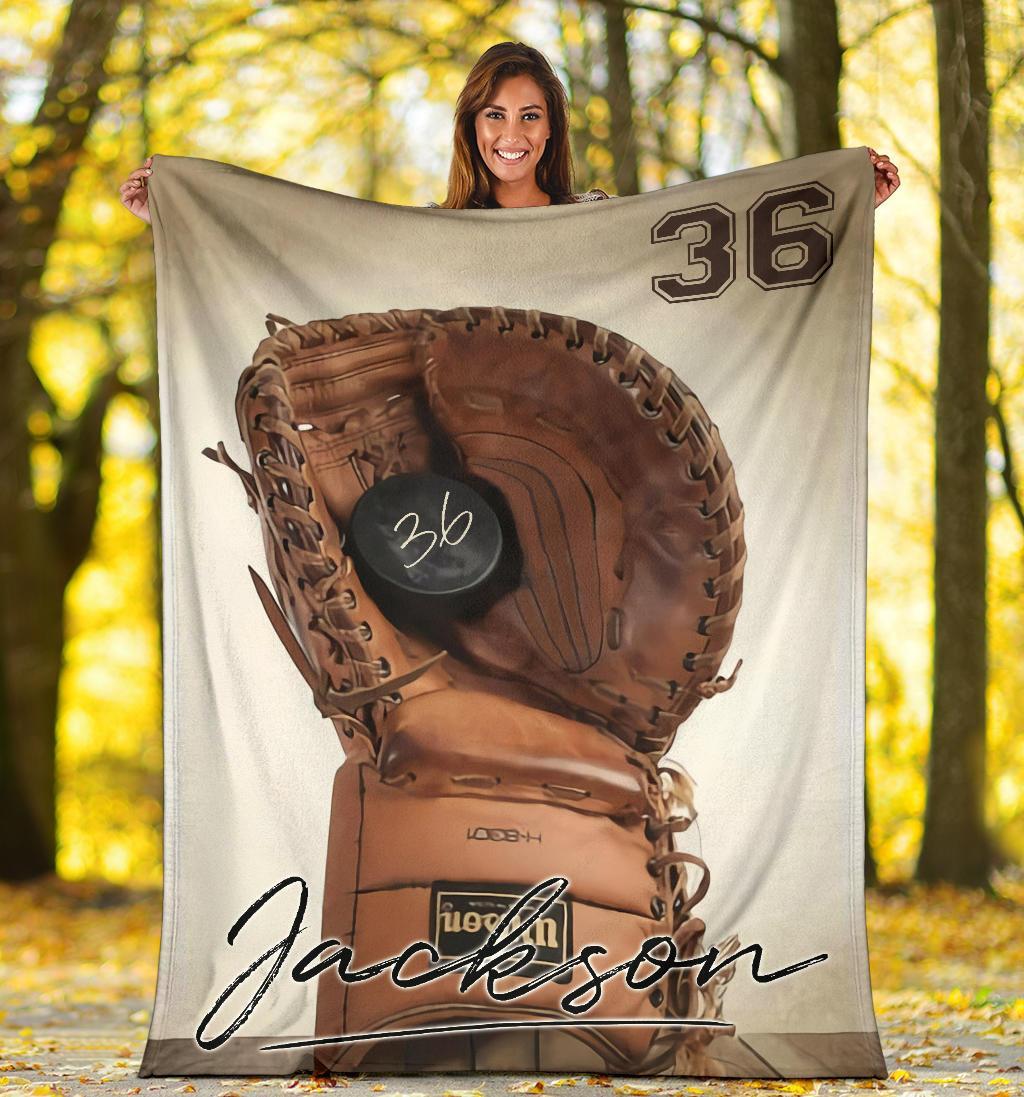 litzzy Personalized Hockey Glove Wood Fleece Blanket - Laci1611203 Quilt Blanket   
