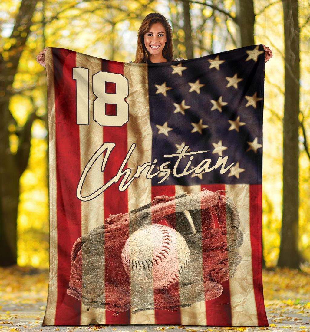 litzzy Personalized Baseball Glove American Flag - Tlnh06101201 Quilt Blanket   