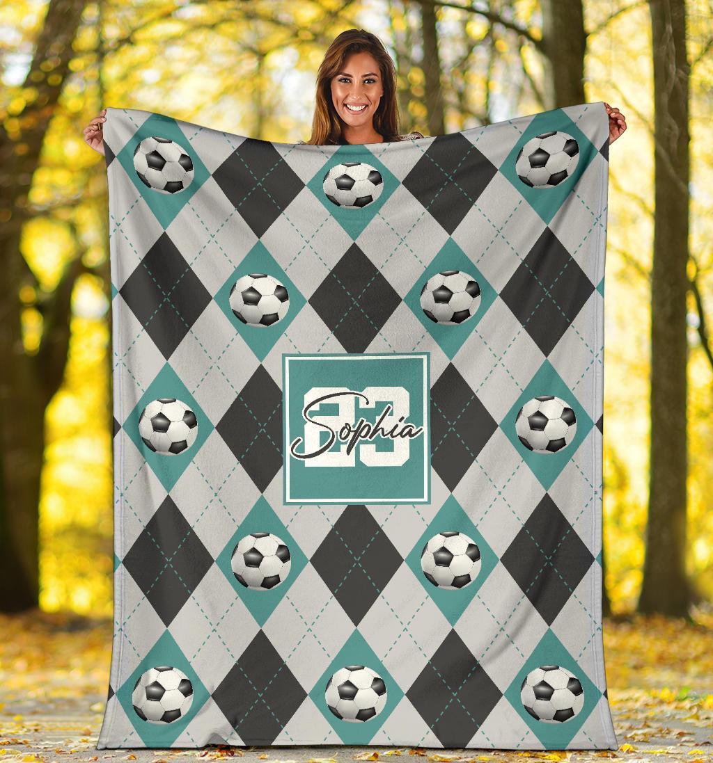 litzzy Personalized Soccer Argyle Pattern Fleece Blanket - Tlno2311201 Quilt Blanket   